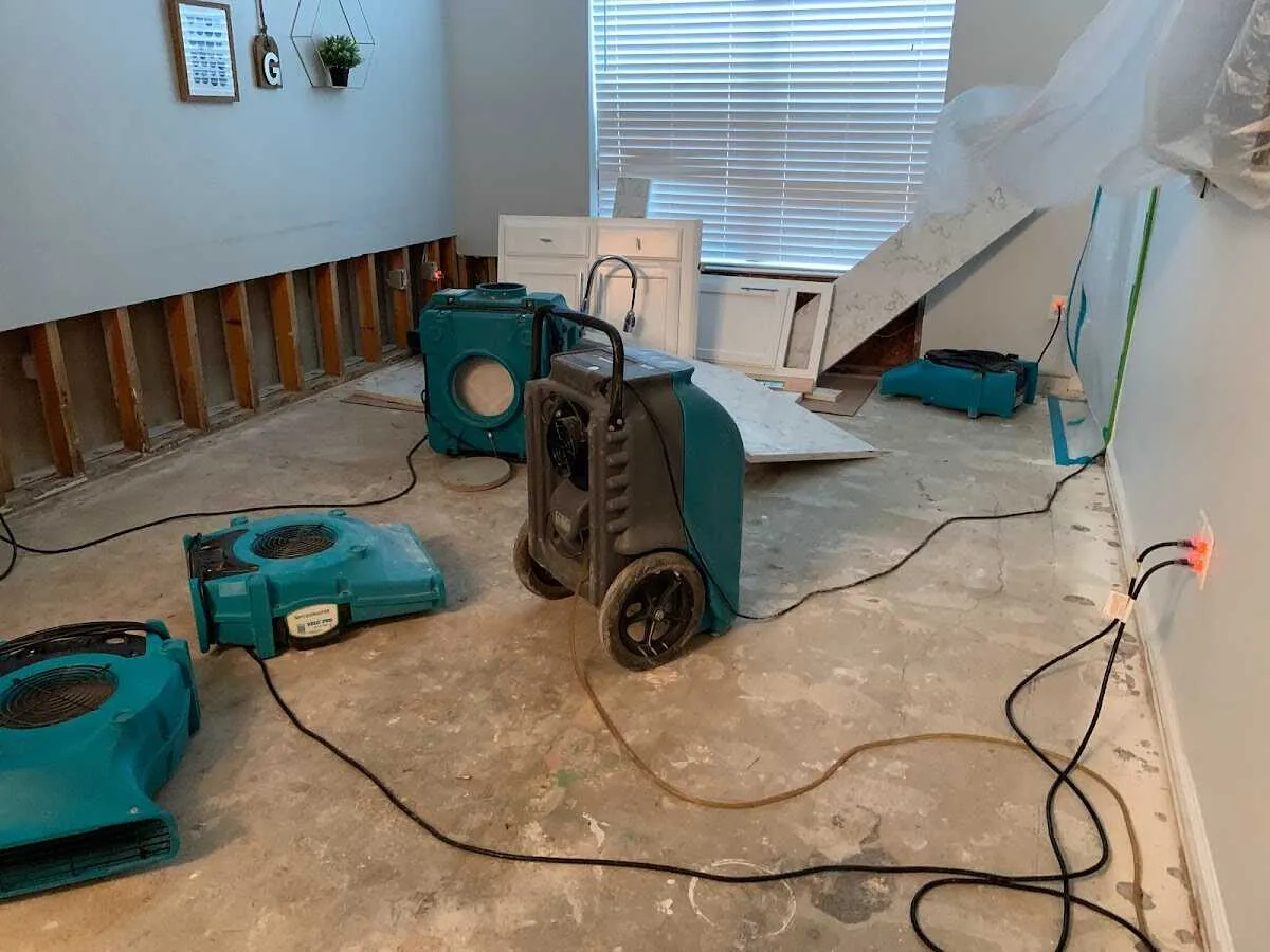 Dehumidifier in flood-cut room for Water Damage Restoration in Mount Airy
